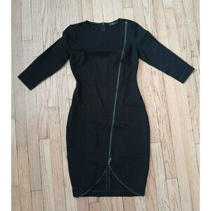 Gili Women's Zipper Sheath Dress Crew Neck Black Stretchy Bodycon Goth Grunge